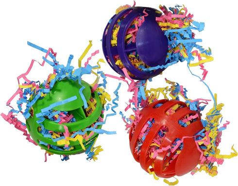 Super Bird Creations SB760 Waffle Ball Stuffers Toy - Colorful Bird Toys with Crinkle Shred, Set of 3