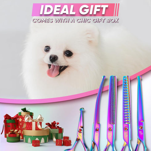 Small Dog Grooming Scissor Rainbow, Straight Pet Scissors with Safe Round Tips for Dogs or Cats