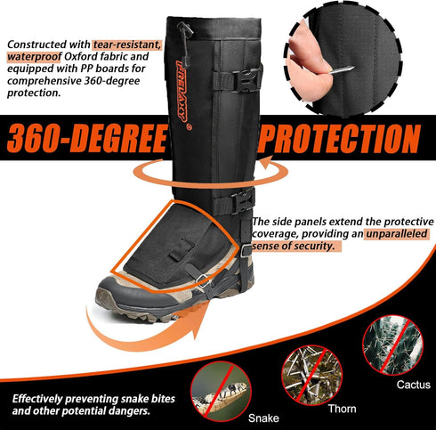 Frelaxy Waterproof Snake Gaiters, Adjustable Snake Guard Chaps for Lower Legs, Snake Bite Protection for Men & Women