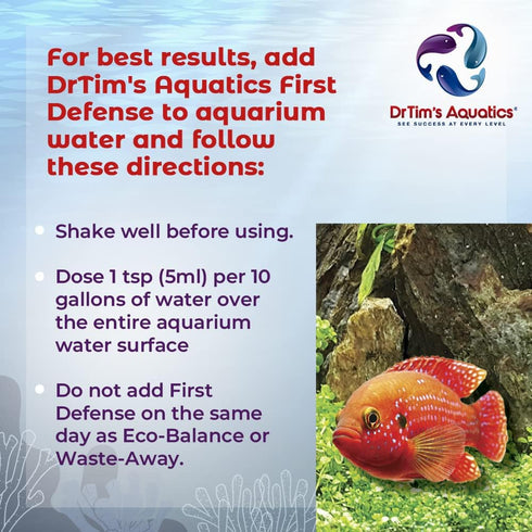 DrTim's Aquatics First Defense 32oz for Freshwater Aquariums – Stress Relief & Immune Support with Vitamins &