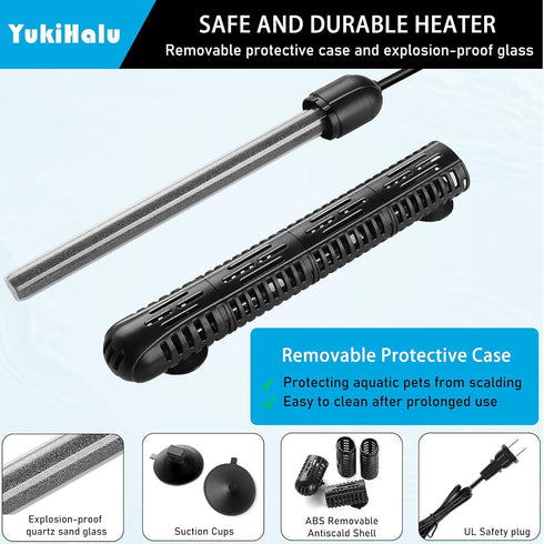 YukiHalu 100W Aquarium Heater with Protective Case, Temperature Adjustable for 10/20/40/75/120 Gallons