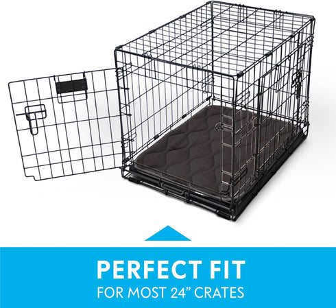Paw Inspired Washable Padded Crate Mats for Dogs, 23” x 17” Pad, Leakproof Waterproof Bottom, Plush Pet Beds (Gray)