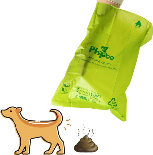 100% 240 Counts Pkpoo Compostable Dog Poop Bags, Extra Wide, Vegetable-Based Large Poop Bags for Dogs, Biodegradable