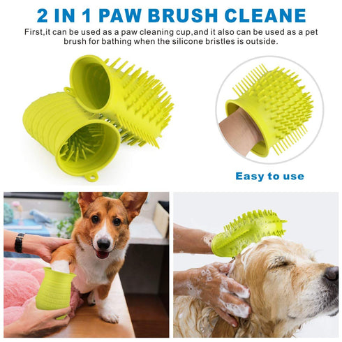 Idepet Dog Paw Cleaner Cup with Towel, Portable Pet Foot Washer for Puppy Cats, Green