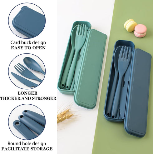 Large Reusable Plastic Utensils Set with Case, Travel Fork Spoon Knife Chopsticks for Lunch Box, Portable Cutlery for