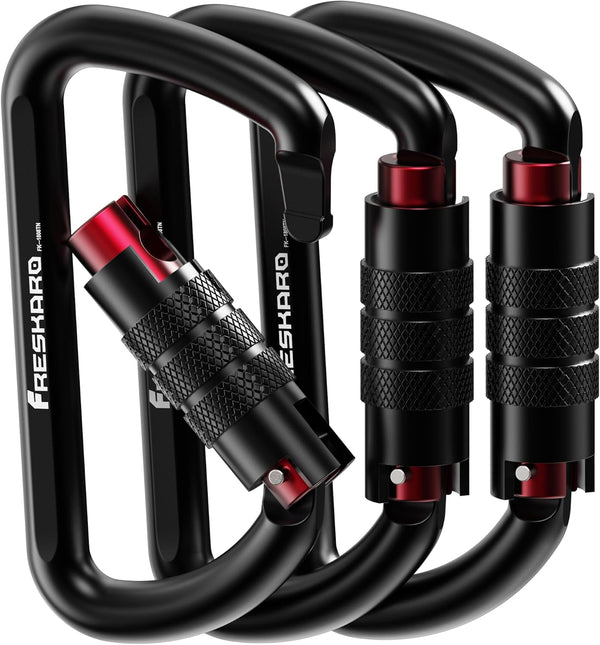 FresKaro 3inch 12kN-2698lbs Auto Locking Carabiner Clips, Heavy Duty 7075 Aluminum, Lightweight for Hammock Hiking
