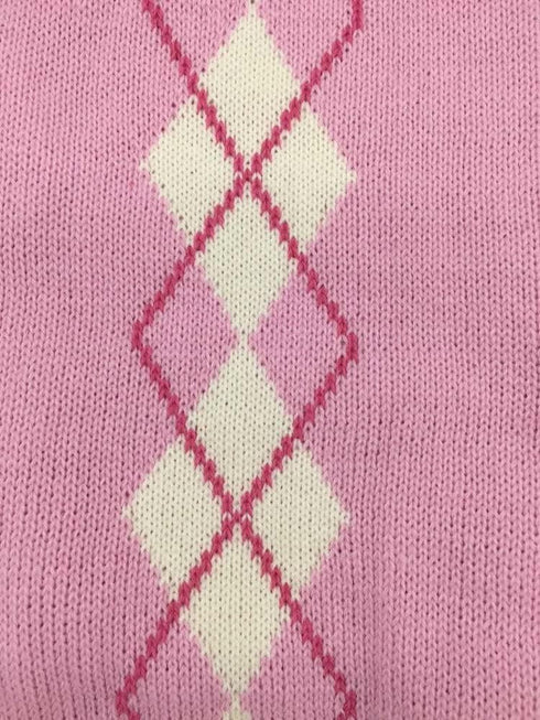 Pink Argyle Knit Dog Sweater for Girls, Pet Clothes for Dog Coat Sweatshirt, Large (L) Girth 18-20"