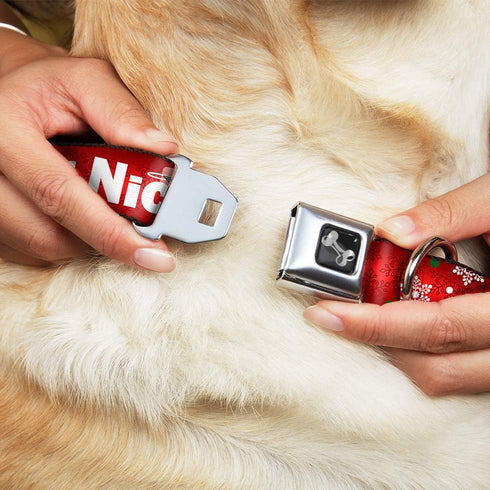 Buckle-Down Dog Collar, Wide Large, 18-32" Christmas Naughty Or Nice/Snowflakes Red/White/Green Bone