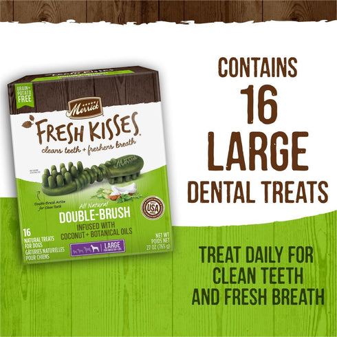 Merrick Fresh Kisses Natural Dental Chews - Infused with Coconut and Botanical Oils for Large Dogs (4 ct. Bag)