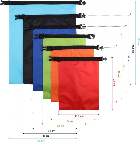 Waterproof Dry Bag Set 6 Pcs (15 L, 8 L, 5 L, 4 L, 3 L, 2 L) Lightweight Sacks with Adjustable Shoulder Strap for