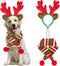 BWOGUE Dog Christmas Reindeer Elk Antlers Headband - Red-White-Green Striped Scarf Set for Dogs and Cats