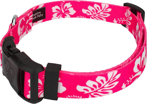 Country Brook Petz Deluxe Dog Collar, Premium Polyester for Durability, Comfort & Style, Pink Hawaiian, Large