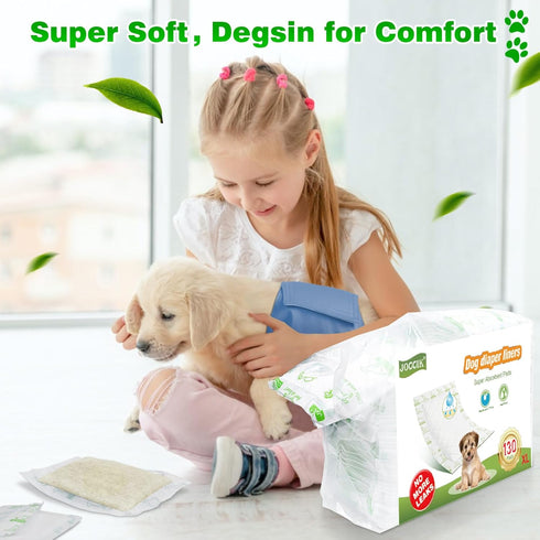 130ct 130pcs) Dog Diaper Liners Super Soft and Absorbent Dog Diaper Booster Pads for Male Dog Belly Bands or Female Dog