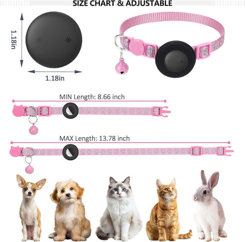 IPX8 Pets-Pink-4 GPS Tracker for Cats, Mini GPS Pet Tracker, Waterproof Cat Trackers,No Monthly Fee,Work with Apple