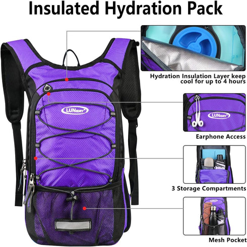 Insulated Hydration Pack Backpack with 3L BPA Free Leak-Proof Water Bladder, Keeps Liquids Cool for Hiking, Running