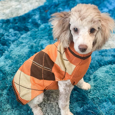 Dog Sweater - Classic Plaid Knitted Turtleneck for Small Medium Dogs and Cats, Warm Winter Clothing