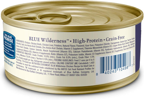 Blue Buffalo Wilderness High-Protein, Grain-Free Natural Wet Food for Adult Cats, Chicken Paté, 24-Pack, 3 oz Cans