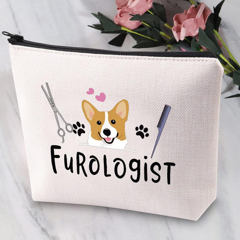Furologist Funny Puppy Stylist Cosmetic Bag, Cute Dog Groomer Survival Kit Zipper Pouch for Pet Grooming Gifts
