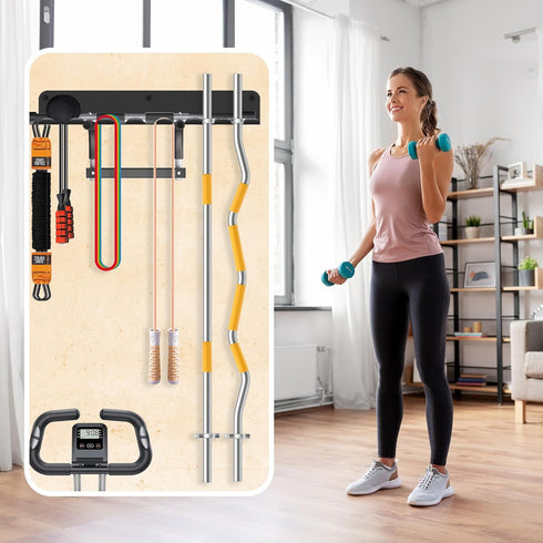 FizLig Gym Equipment Storage Rack - Multi-Purpose Home Gym Organization Storage Wall Mount for Resistance Bands, Jump