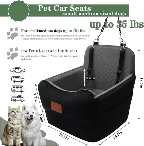 Dogs,2 Dog Car Seat for Small/Medium Adjustable Seat Belt,Memory Foam with Soft Fabric Pets Travel Car Bed