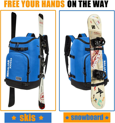 Ski Boot Bag - 50L Waterproof Travel Backpack for Snowboard Boot Gear Including Helmet Goggles Outerwear