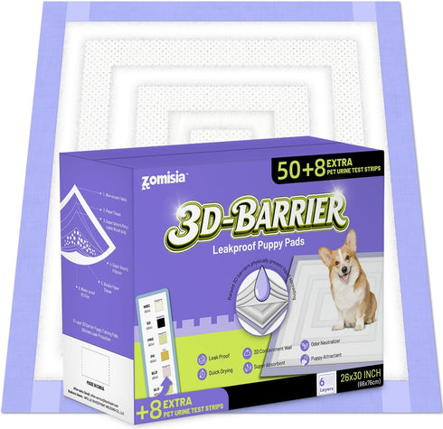 ZOMISIA 3D-Barrier Puppy Pee Pads for Dogs, 12 Cups Absorb & Rise