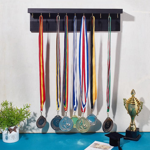 24 15.9x3.9 Inch UNICRAFTALE Hook Medal Holder Display Wooden Trophy Shelf Organizer Wall Mounted Rack Storage Stand