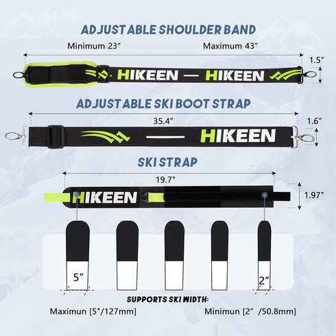 Hikeen Ski Carrier Straps, Adjustable Anti-slip Shoulder Slings for Poles and Boot Downhill Skis