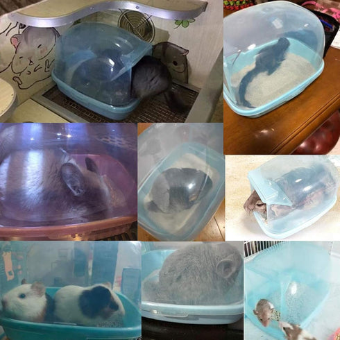 kathson Dwarf Hamster Bathroom - Chinchilla Sauna Room Plastic Sand Bath House for Gerbils, Hedgehog, Squirrel (Blue)
