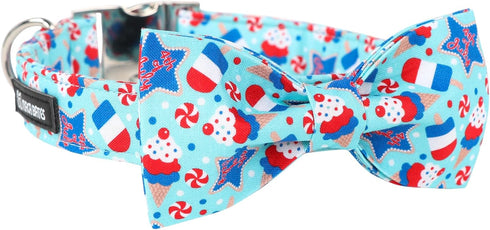 Maca Bates American Flag 4th of July Dog Collar with Bow Bowtie for Dogs Sailor Bow Tie Adjustable Breakaway Patriotic Cute Collars Accessories Independence Day Gift for Small Medium Large XL Puppy