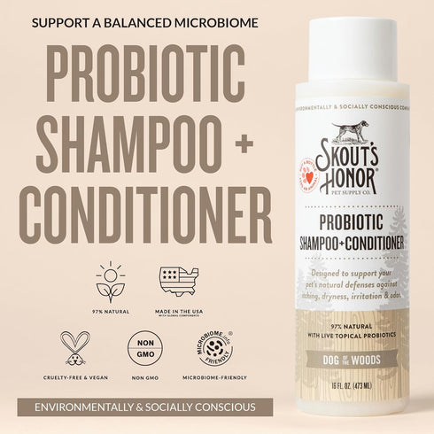 Omega-3s, 97% 16oz, 2-Pack Skout's Honor Probiotic Pet Shampoo & Conditioner with Avocado Oil & Natural, Paraben