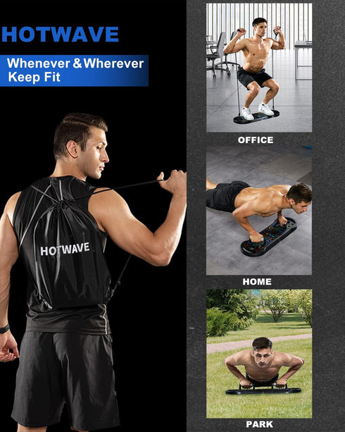 HOTWAVE Push Up Board Fitness - Portable Foldable 20 in 1 Push Up Bar for Home Gym Strength Training