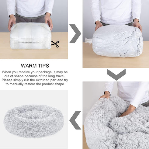Dog Bed, Cat Calming Bed, Faux Fur Pillow Pet Donut Cuddler Round Plush Bed for Large Medium Small Dogs