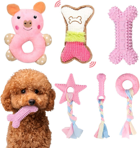 6 Pack Puppy Toys for Teething Small Dogs, Soft Squeaky Chew Toys for Small Breed Cleaning Doggy Teeth