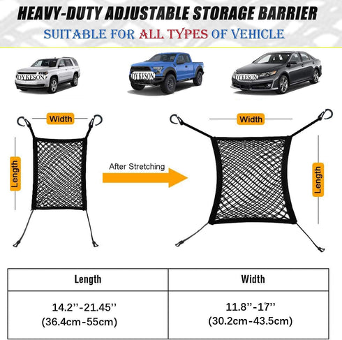 DYKESON Pet Barrier Dog Car Net, Stretchable Mesh Organizer for Cars and SUVs, Easy Install for Safety with Pets