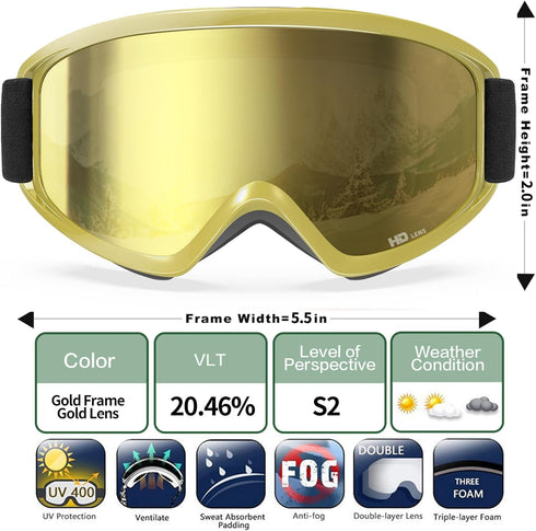 Ski Goggles, MAXJULI, Snowboard Goggles for Men Women, Anti-Fog HD Lens M7