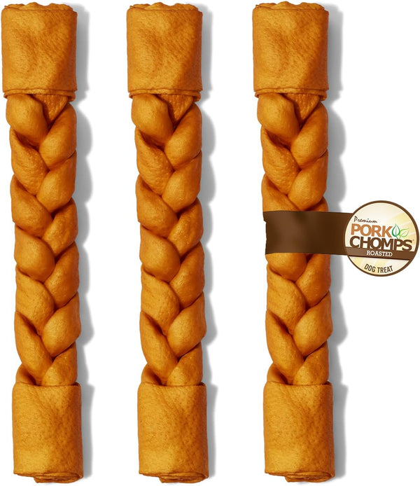Pork Chomps Roasted Pork Skin Dog Chew, 10-inch Braid, 1 Count (Pack