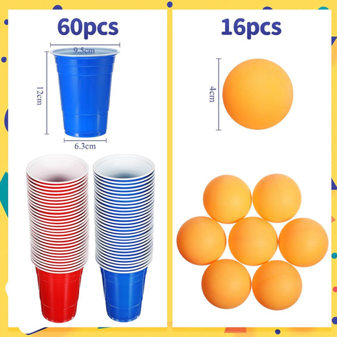 Qinyoung 76 Set Pcs Cups and Balls Game for Party, Plastic Flip Cup Stacking Game Colorful Reusable Table Tennis Ball
