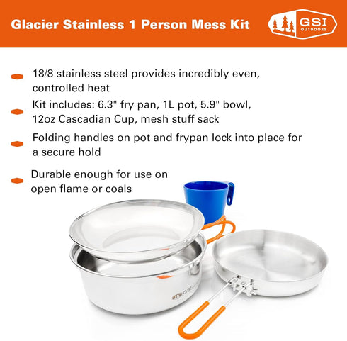 GSI Outdoors Stainless 1-Person Mess Kit for Camping and Backpacking