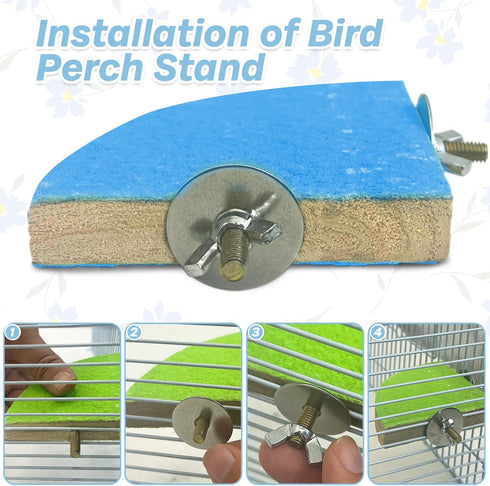 kathson Bird Perch Platform - Sanded Stand Wooden Corner Shelf for Parrots, Conures, Budgies, Cockatiels