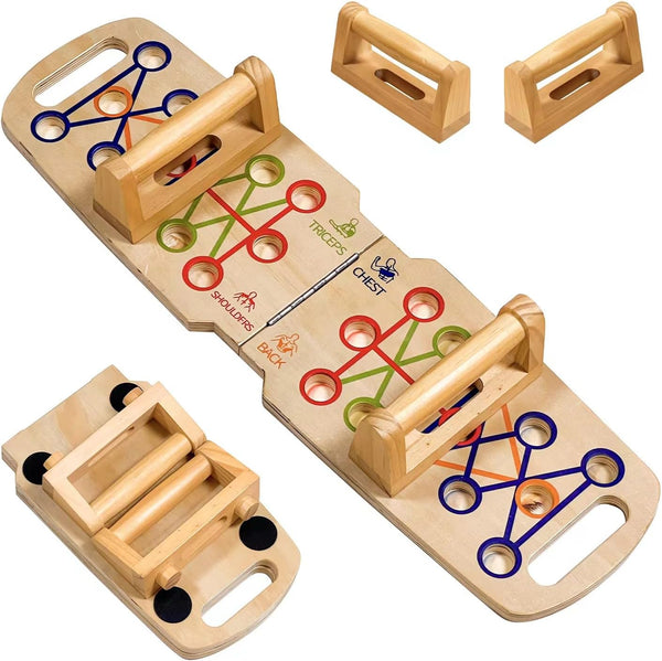 Foldable Wooden Push Up Board, Portable 14 in 1 Muscle Builder with Graphics Guide and 2 Solid Wood Handles