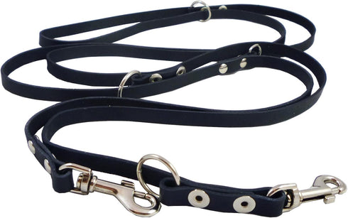 Black 6 Way European Multifunctional Leather Dog Leash, Adjustable Schutzhund Lead, 49"-94" Long