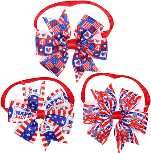 Spring Summer Dog Bow Ties, 3.2" Bow Butterfly Ties for Small and Medium Pets (4th of July Pinwheel)