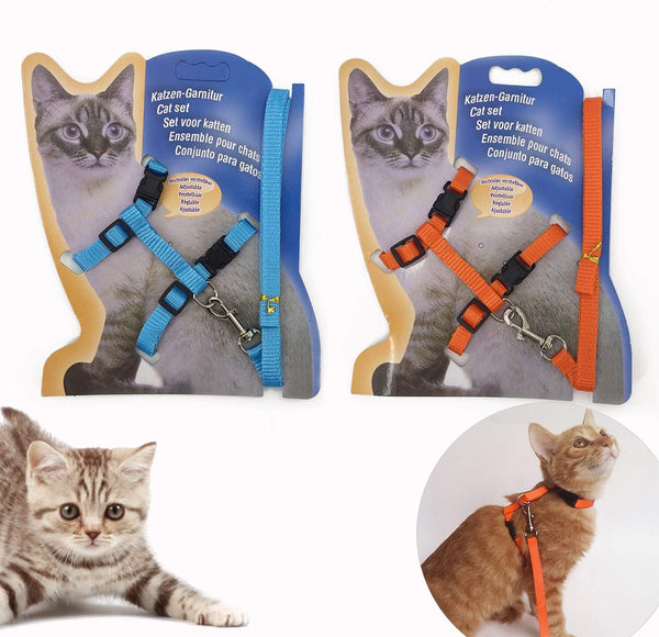 2 Pack Cat Harness and Leash, Adjustable Halter Harness with Nylon Strap, Safety Rope Leads for Kittens