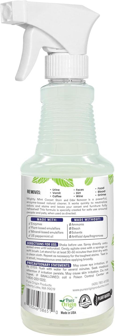 Mighty Mint Stain & Odor Remover, 16oz Natural Enzyme Spray for Safely Neutralizing Odor and Stains from Pets