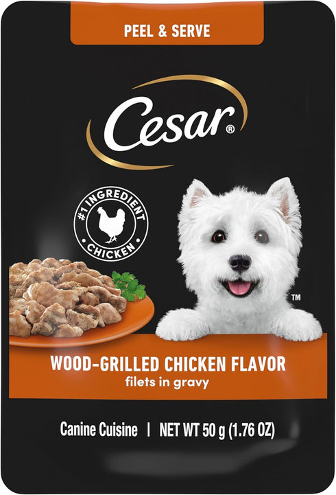 Cesar Filets in Gravy Wet Dog Food, Wood-Grilled Chicken Flavor, 1.76 oz Mini-Pouch, 20 Pack