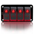 FXC Rocker Switch Aluminum Panel, 4 Gang Toggle Switches Dash, 5 Pin ON/OFF, 2 LED Backlit for Boat Car Marine Red