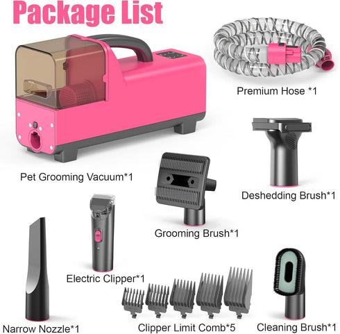 YDHZ 1.8L 5 All-in-One Dog Grooming Clippers Kit with Pet Grooming Vacuum & Dog Hair Dryer, Dust Cup, Grooming Tools