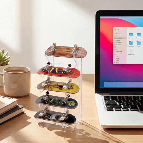 2Pcs Sliner Fingerboard Display Rack Acrylic Skateboard Storage Stand Decorative Finger Skate Holder Five-Layer Angle