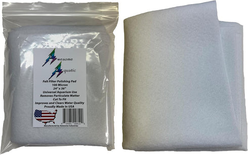 Awesome Aquatic 100 Micron Polishing Felt Filter Pad - 24” x 36” Bulk Aquarium Mechanical Prefilter Media for Fresh or